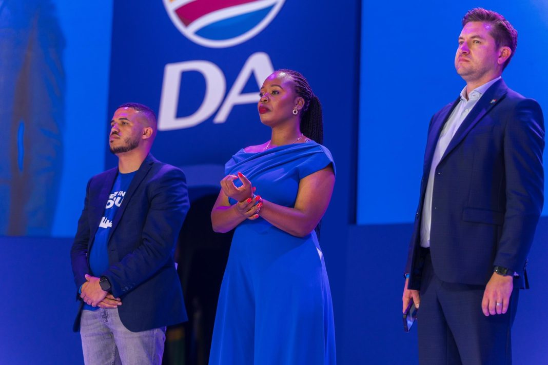 DA regional leaders, Kyle Jacobs, Khathutshelo Rasilingwane and Cilliers Brink, at the party’s Federal Congress. PHOTO: X/DA